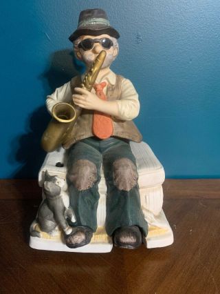 Vintage Waco Melody In Motion " Heartbreak Willie " Musical Porcelain Figurine Sax