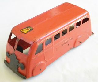 Marx Vintage Large 11 1/4 " Pressed Steel Pull Toy School Bus / Ding Dong Bell