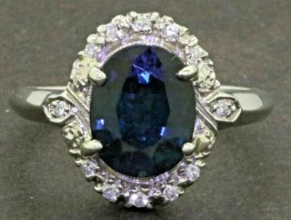 Gia Vintage 14k Wg 2.  73ctw Vs Diamond/10.  05 X 7.  87mm Blue Sapphire Cocktail Ring