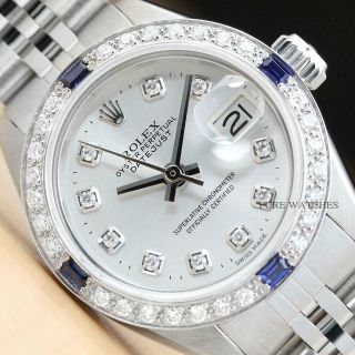 Rolex Ladies Datejust 18k White Gold Sapphire Diamond & Steel Watch,  Rolex Band
