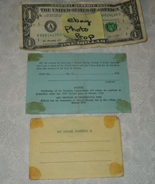 2 Vintage 1947 Las Vegas Nevada Fishing License & Elks Lodge Membership Card