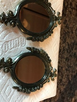 Vintage Small Wall Mirrors Ornate Cast Metal Frames Made In Italy