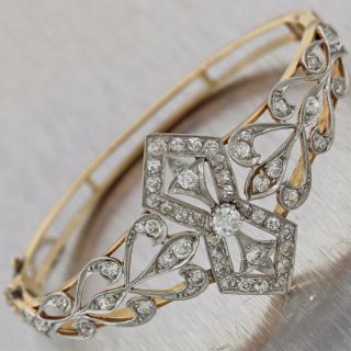 1915 Antique Art Nouveau Platinum & 14k Yellow Gold 3.  50ctw Diamond Bracelet
