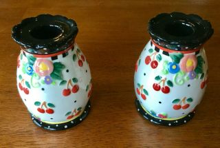 Two Mary Engelbreit Me Ink 2000 Black Very Cherry Candle Holder 4 " Cherries