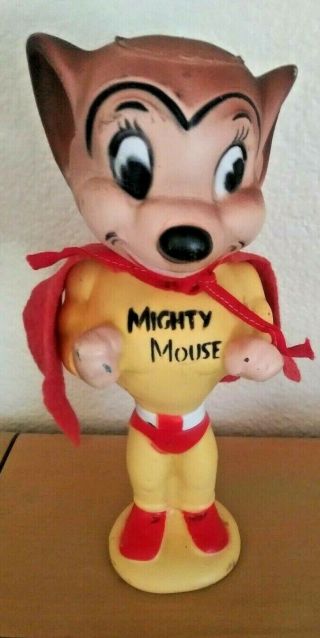 1950s Mighty Mouse Vinyl Figure Squeeze Toy Doll With Cape Terrytoons