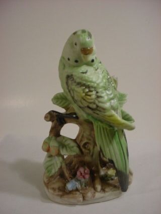 Vtg Green Budgie Parakeet Hand Painted Ceramic Norleans Bird Figurine Pet Statue