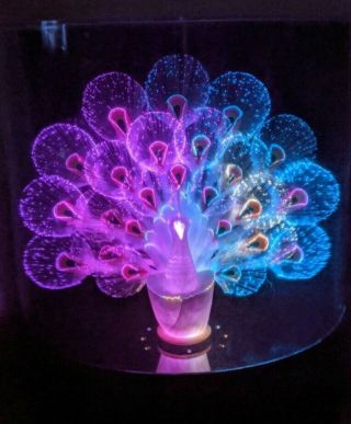 Vintage Fiber - Optic Color Changing Large Multi Feather Peacock Table Lamp