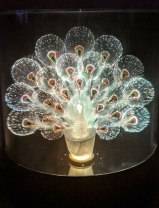 Vintage Fiber - optic Color Changing LARGE Multi Feather Peacock Table Lamp 3