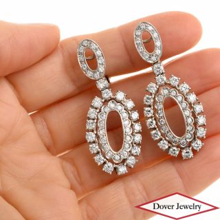 Vintage 5.  10ct Diamond 18k Gold Oval Flower Dangle Earrings 12.  8 Grams Nr