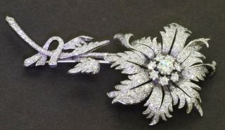 Vintage 1950s Heavy Platinum 7.  57ct Vs Diamond Cluster Flower Brooch W/.  70ct Ctr