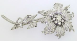 Vintage 1950s heavy Platinum 7.  57CT VS diamond cluster flower brooch w/.  70CT ctr 2