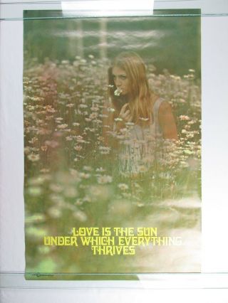 Vintage 1971 Love Is Sun Poster Peace Hippie Flower Woman Child Kersten Bros Nos