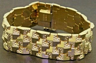 Italian Designer Vintage Heavy 18k Gold 21mm Wide Fancy Textured Link Bracelet