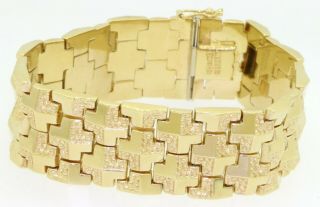 Italian designer vintage heavy 18K gold 21mm wide fancy textured link bracelet 2