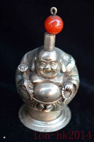Collectable Handwork Miao Silver Carve Vivid Buddha Head Exorcism Snuff Bottles