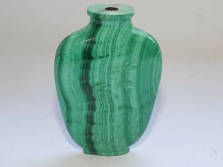 Antique Chinese Carved Green Malachite Snuff Bottle Carved Flowers & Bamboo
