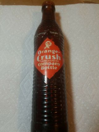 Vintage Orange Crush Co Glass Bottle Amber Brown Ribbed Soda