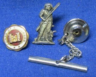 Wwii Sterling National Guard Tie Pin & Corps Of Engineers Home Front Pin