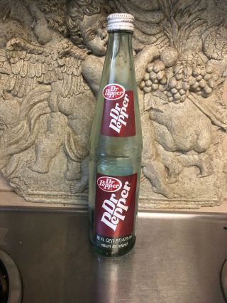 Old Vintage 1986 Advertising Dr.  Pepper Beverages Soda Pop Bottle Glass 16 Oz.
