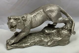 Js Pewter Sculpture Tiger Metal Figure Statue Cat Figurine Vintage Safari Bengal