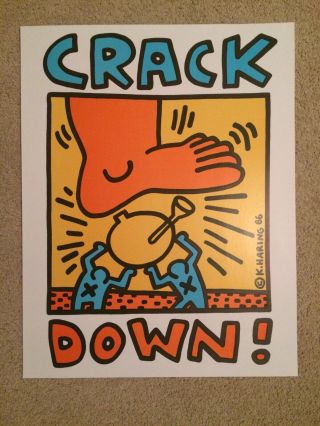 Rare Keith Haring Activist Awareness Crack Down Vintage Poster 1986