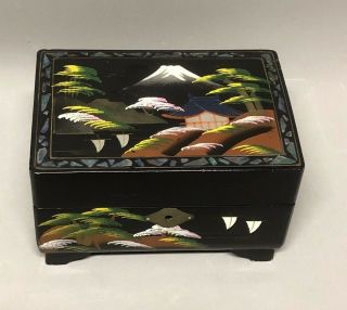Vintage Black Lacquer Pop Up Ballerina Music Jewelry Box Abalone Shell Inlay