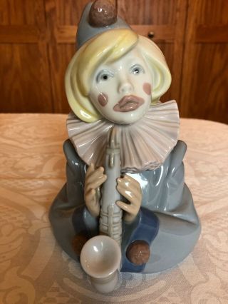 Vintage Lladro Porcelain Figurine Sad Note 5586 Clown With Saxophone