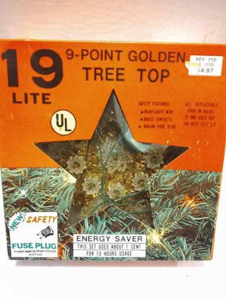 Vintage 19 Lite Light Christmas Tree Star Topper 8 " Gold Tinsel 9 Point