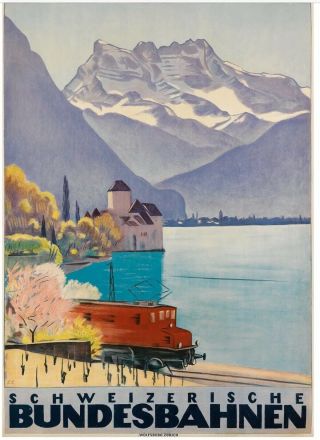 Swiss Travel Poster Emil Cardinaux Electric Train 1928 On Linen