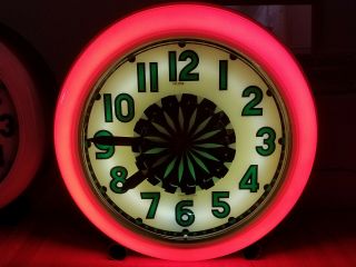 Vintage Neon Clock.  Electric Neon Clock Company Pinwheel Illusion Spinner Clock