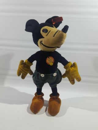 Steiff Disney Mickey Mouse Vintage Plush Velvet 9in Tags Germany