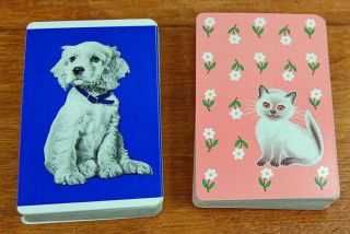 Vintage Us Playing Card Co.  Plastic Coated Siamese Kitten Cat Spaniel Puppy Dog