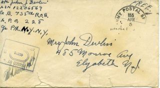 Soldiers Mail:735th Railway Operating Btn.  - 1943 - Cover - W/censor Stamp Nag116a