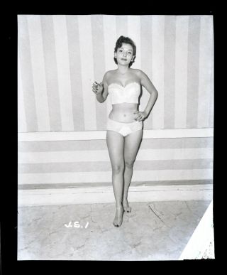 1950s Vintage Nude Negative Irving Klaw Sultry Curvaceous Pinup Smokes Cigarette
