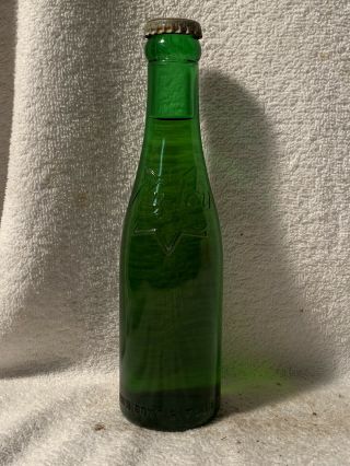 Full 6oz Nu - Icy Ginger Ale Embossed Green Soda Bottle