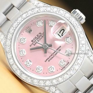 Rolex Ladies Datejust Pink Dial Diamond Watch,  Rolex Oyster Band