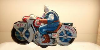 Vintage Haji Friction Tin Litho Police Motorcycle Parts Restoration 8”