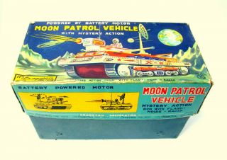 Vintage Tin Toy Tank W/ Orig.  Box Light Blue Moon Patrol Vehicle Cragstan Japan