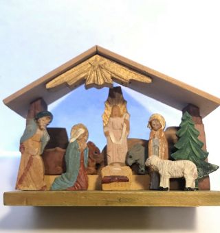 Vtg Anri? Marked Italy Hand Carved Wood Miniature Creche Nativity Scene Figures