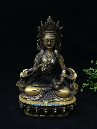 Old Tibetan Buddhism Brass Handwork Carved Buddha Tara Statue Vajrasattva