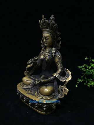 Old Tibetan Buddhism Brass Handwork Carved Buddha Tara Statue Vajrasattva 2