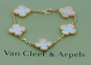Van Cleef & Arpels Vintage Alhambra Mother Of Pearl 18k Yellow Gold Bracelet