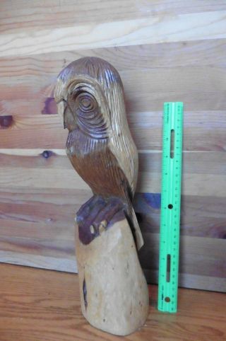 Wooden owl Vintage hand made carved wood statue 14 