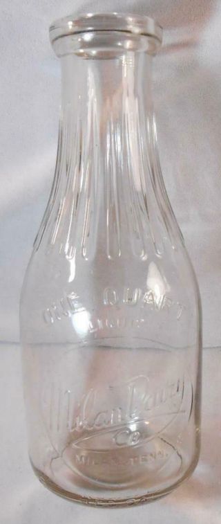 Vintage Glass Quart Milk Bottle - Milan Dairy Co - Milan,  Tn