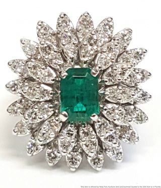 1ct Natural Emerald 2,  ctw Diamond 14K White Gold Ladies Vintage Cocktail Ring 2