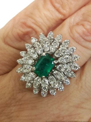 1ct Natural Emerald 2,  ctw Diamond 14K White Gold Ladies Vintage Cocktail Ring 3