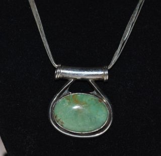 Vintage Navajo Sterling Silver Turquoise Pendant W/ Liquid Silver Necklace 18 "
