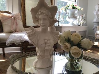 Shabby Vtg Style Lady Statue Bonnet French Italian Victorian Style Resin