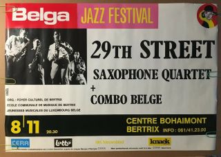 Vintage Poster 1970s 29th Street Saxophone Quartet Combo Belge Promo