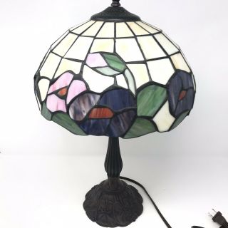 Vintage Dale Tiffany Table Lamp Slag Glass Flowers Hummingbirds Bronze Tone Base